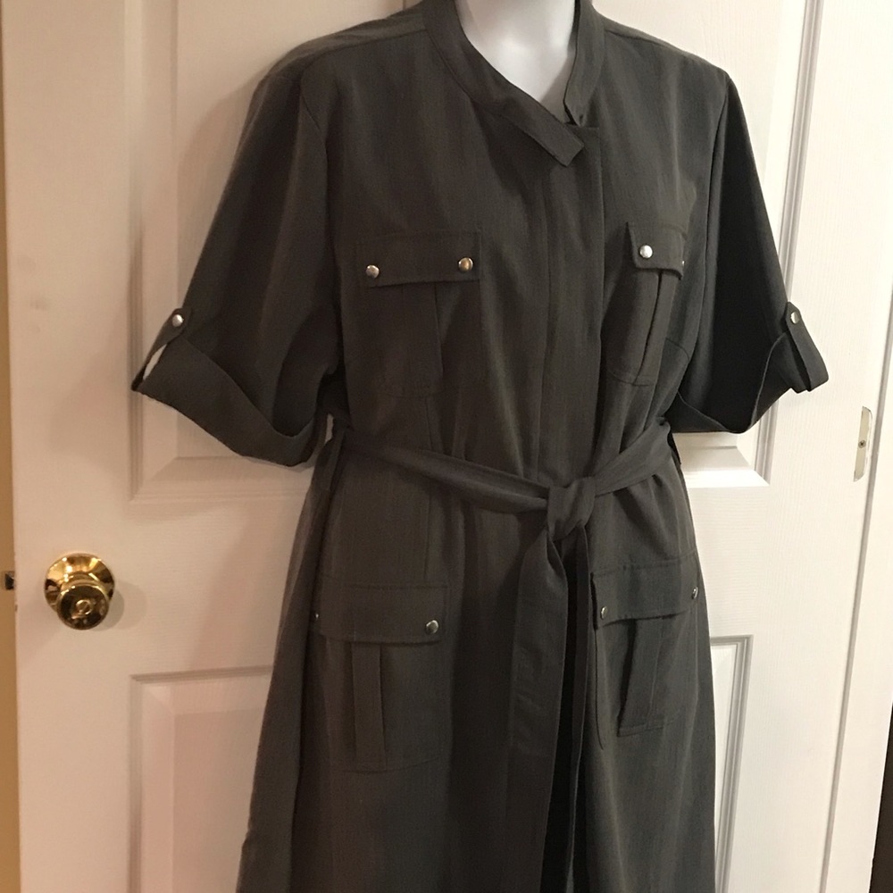 Gray belted dress with silver accents